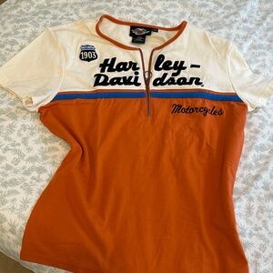 Harley-Davidson Orange and White women’s  Zip Tee